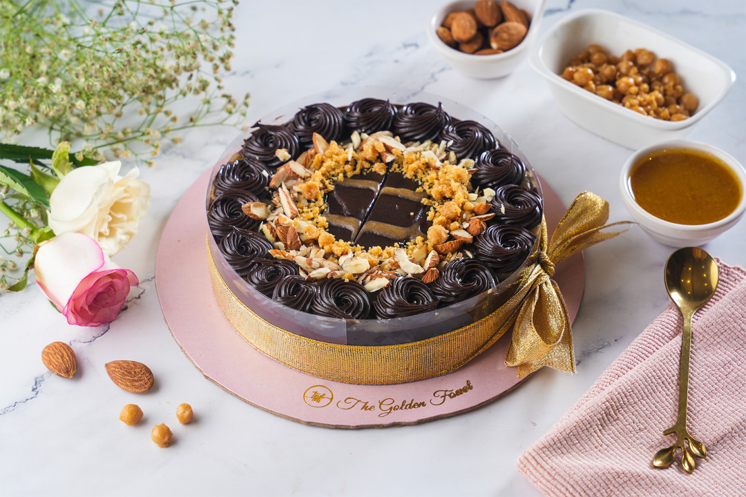 Sugar Free Chocolate Caramel Roasted Almond Cake